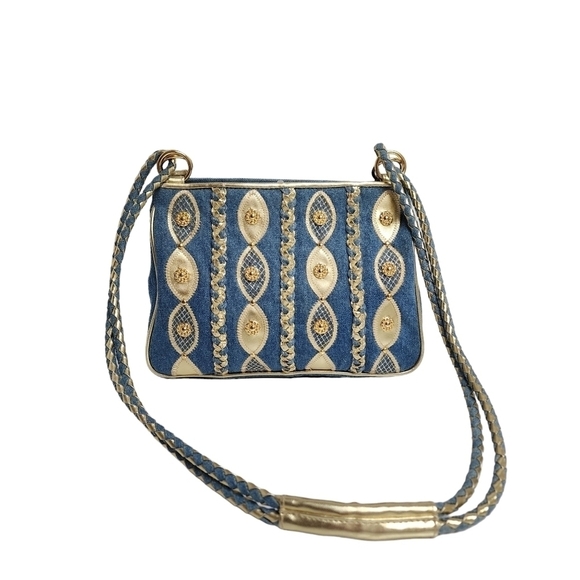 WARREN REED DENIM AND GOLD CROSSBODY/SHOULDER BAG - Picture 1 of 13